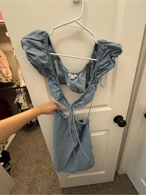 Aeropostale Light Blue Off-Shoulder Mini Dress